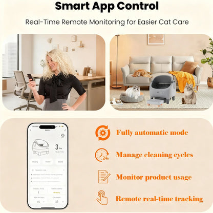 Large Capacity Auto-Clean Litter Box for Multiple Cats - Odor Control & Quiet