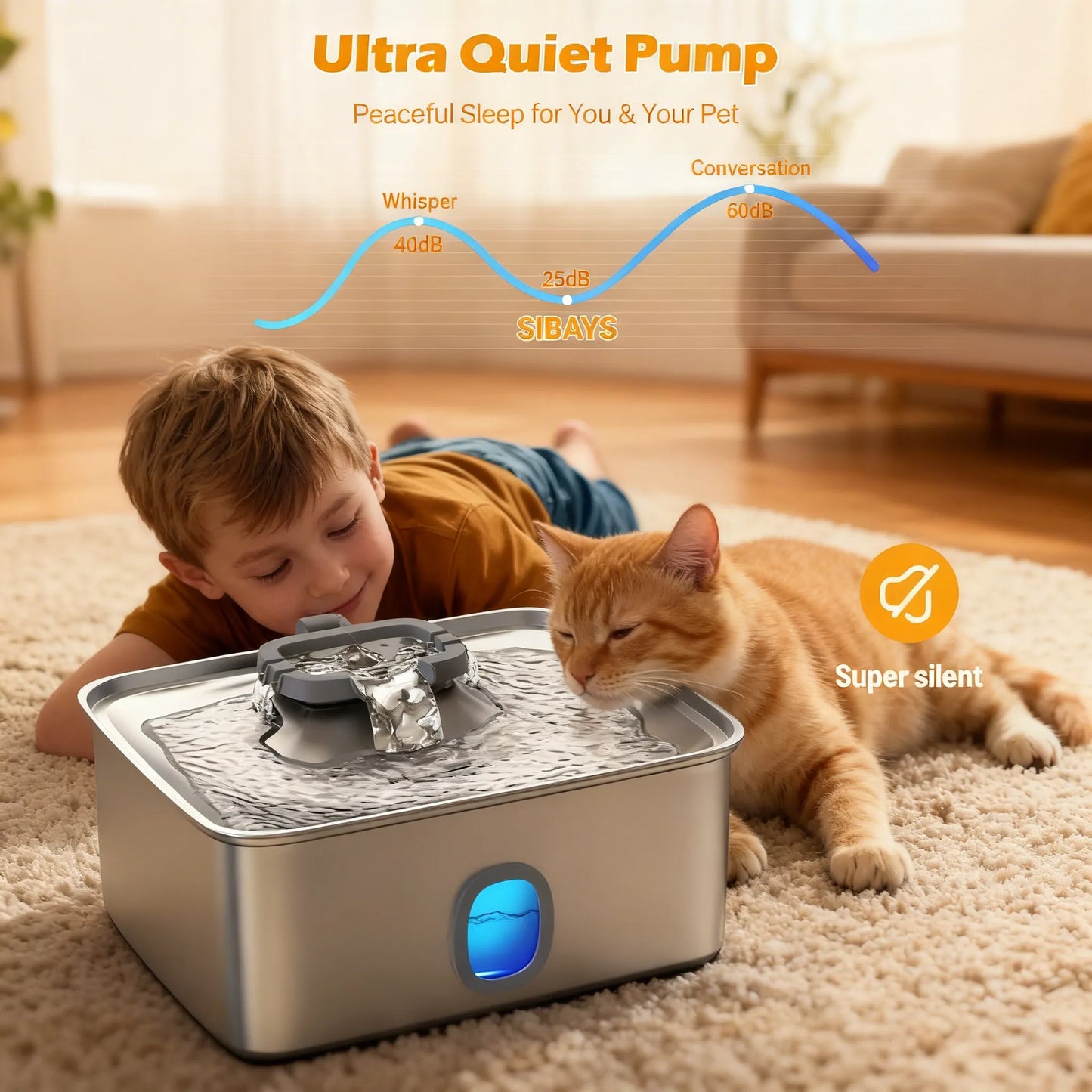 Efficient Clean Water Fountain: 15L Stainless Steel, LED Indicator, Energy Saving