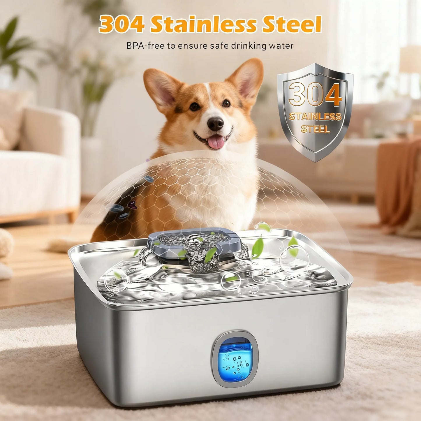 Efficient Clean Water Fountain: 15L Stainless Steel, LED Indicator, Energy Saving