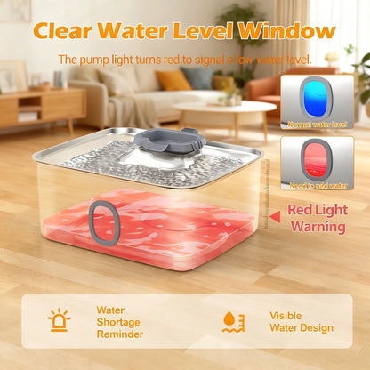 Efficient Clean Water Fountain: 15L Stainless Steel, LED Indicator, Energy Saving