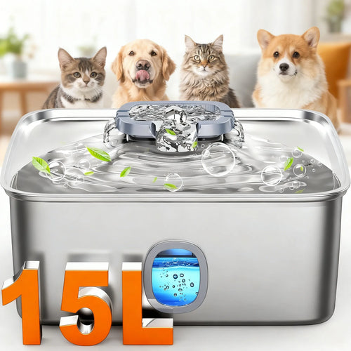 Efficient Clean Water Fountain: 15L Stainless Steel, LED Indicator, Energy Saving