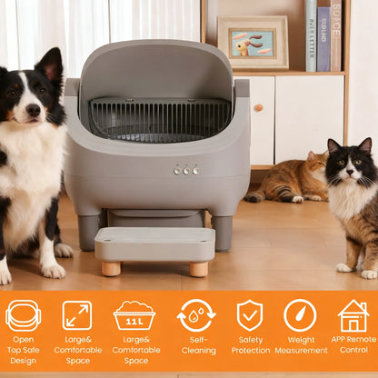 Large Capacity Auto-Clean Litter Box for Multiple Cats - Odor Control & Quiet