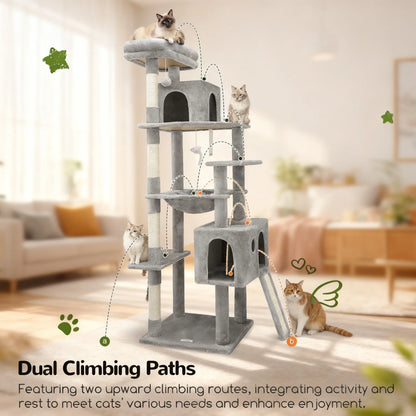 Cat Castle Tower: 70-Inch Height with Scratching Posts, Hammock, and Cozy Condos