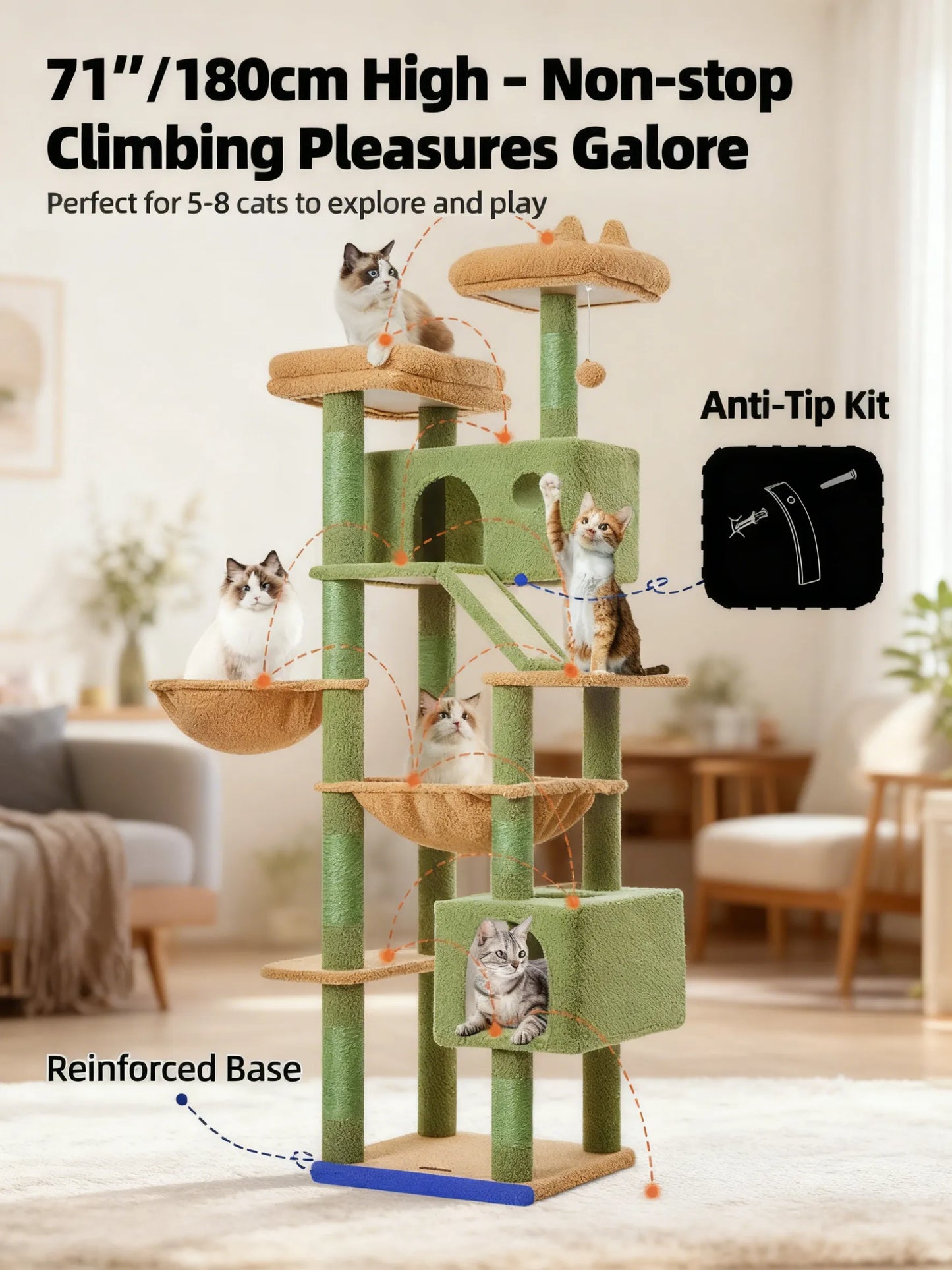 Multi-Function Cat Castle: Sisal Posts, Hammock, Perches & Condos for Large Cats