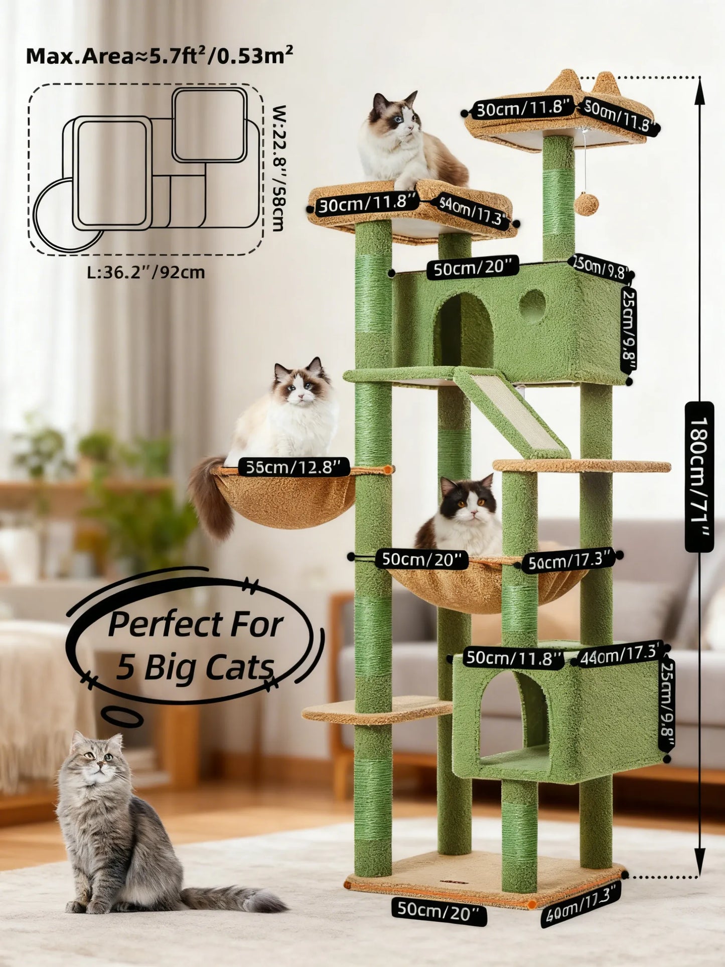 Multi-Function Cat Castle: Sisal Posts, Hammock, Perches & Condos for Large Cats