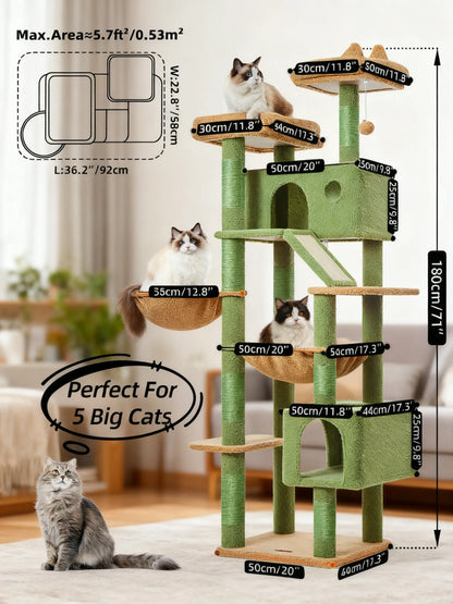 Multi-Function Cat Castle: Sisal Posts, Hammock, Perches & Condos for Large Cats