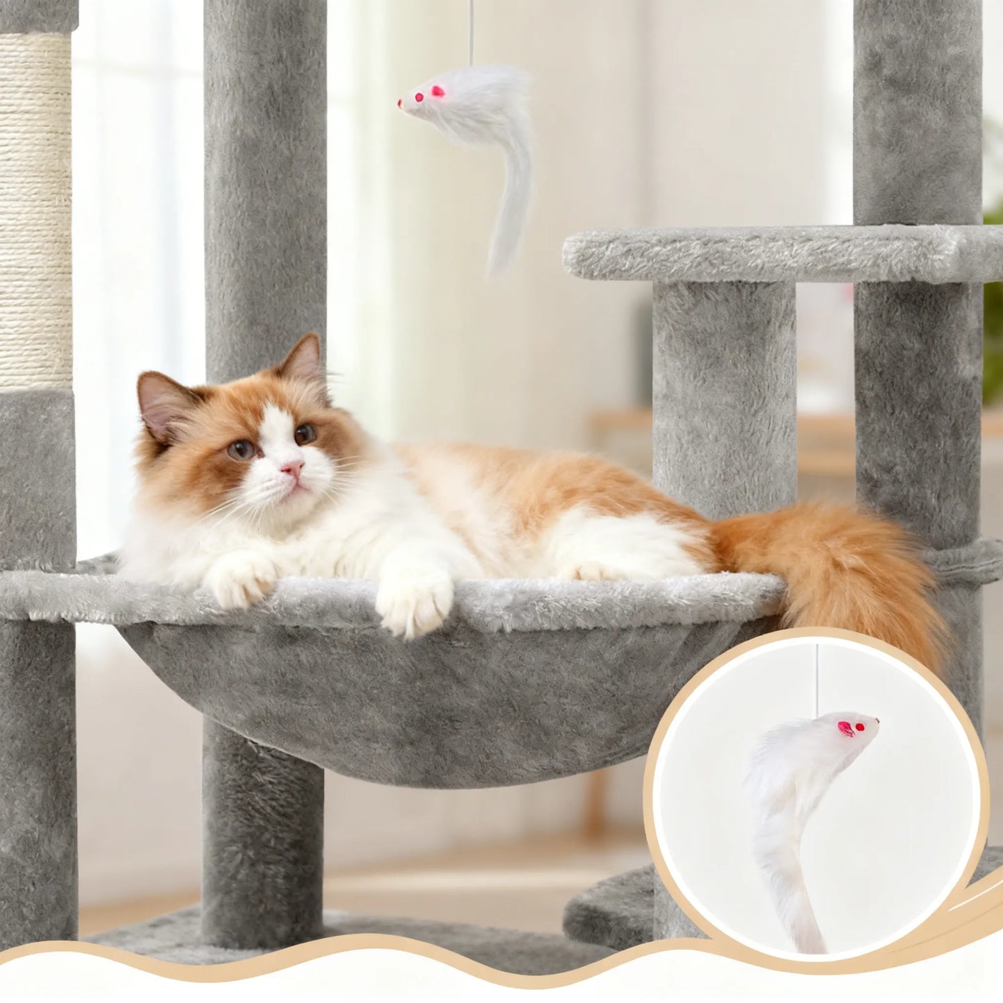 Cat Castle Tower: 70-Inch Height with Scratching Posts, Hammock, and Cozy Condos