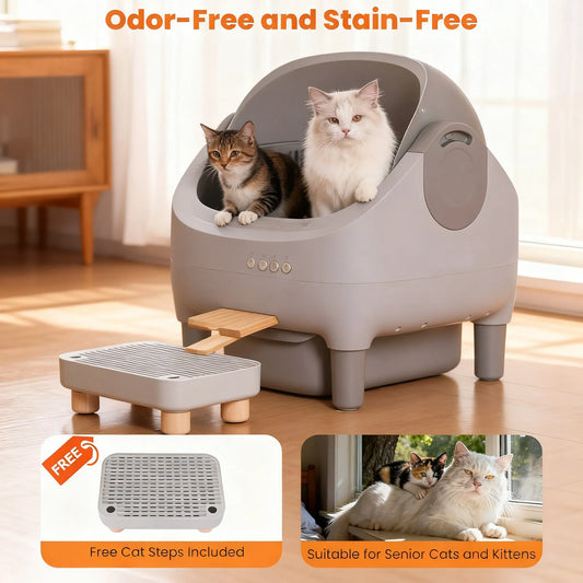 Large Capacity Auto-Clean Litter Box for Multiple Cats - Odor Control & Quiet